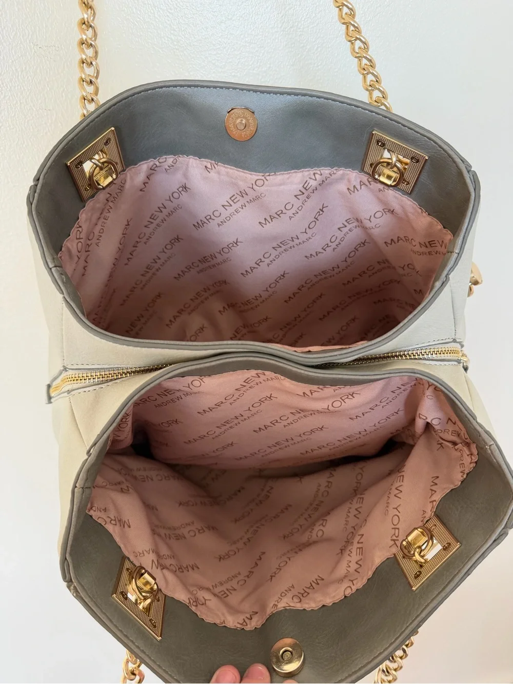 MARC NEW YORK Vegan Leather Gray Tote Bag Gold Chain Shoulder Bag